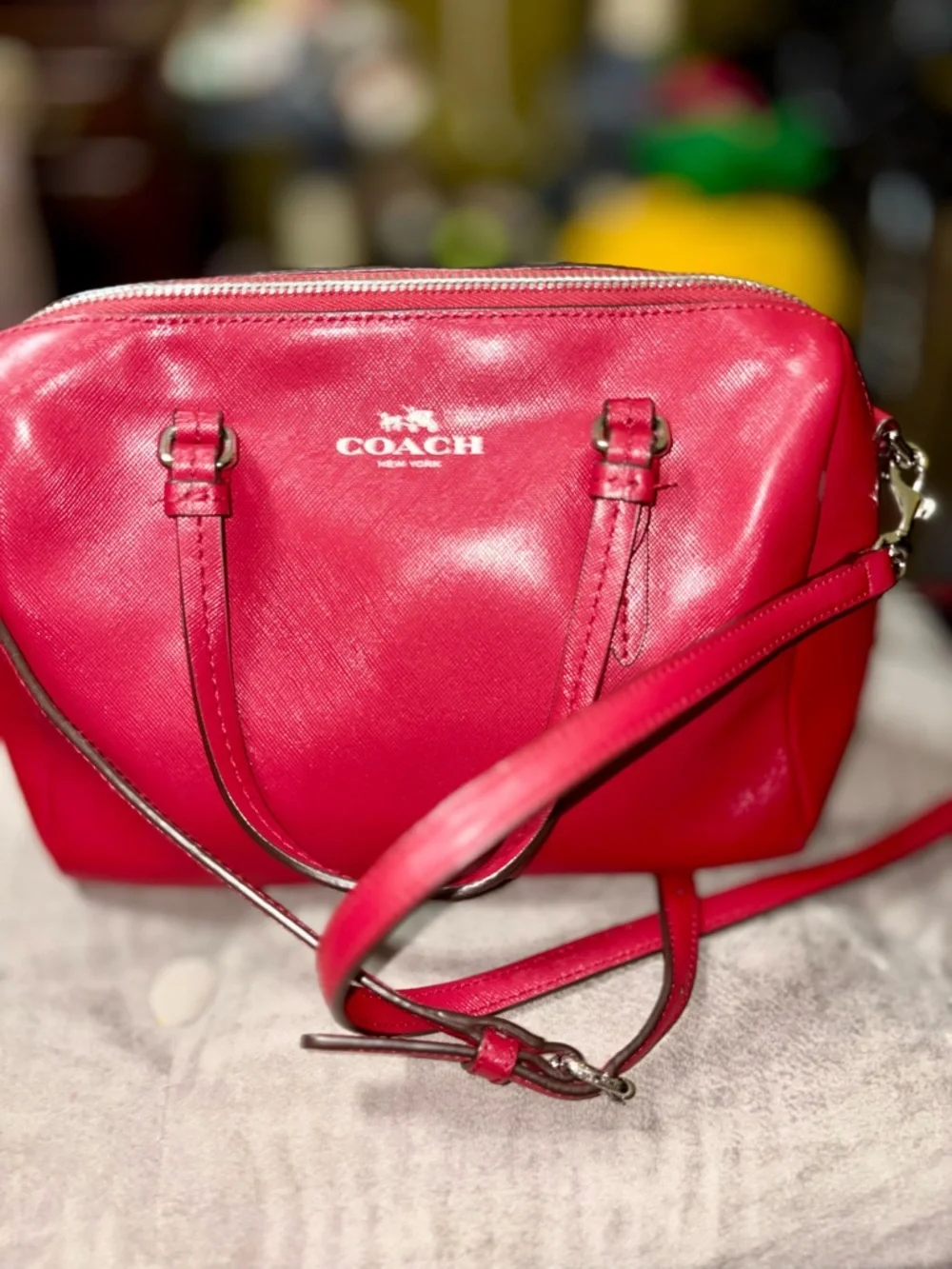 Coach Mini Bennett Satchel Red Crossbody Bag Saffiano Leather Gold Hardware - Picture 3 of 11